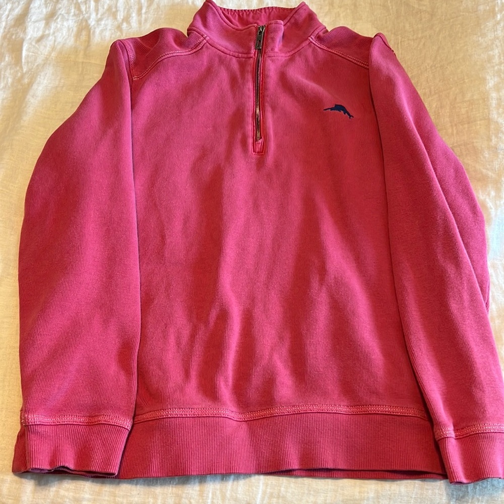 Tommy Bahama Fuscha and Navy 1/4 Zip Sweatshirt